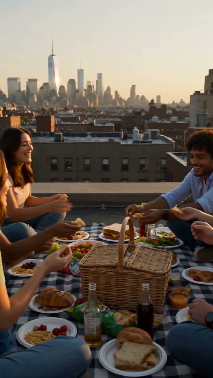 The Rooftop Picnic Thief AI video example poster